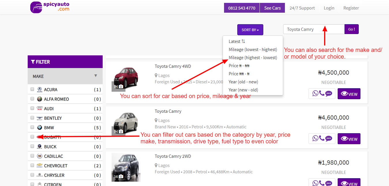 How to buy a car on Spicyauto - SEARCH